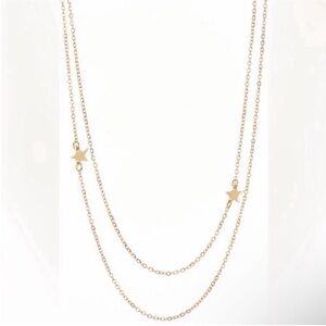 Jennifer Zeuner Double Star Layer Chain Necklace 14K Gold Plated Stainless Steel